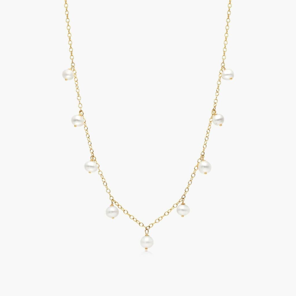 Gold Dangling Freshwater Cultured Pearl Necklace