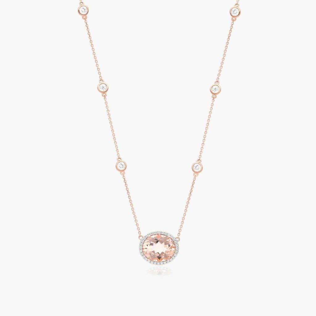 14K Rose Gold Morganite, Diamond and White Sapphire Station Necklace James Allen