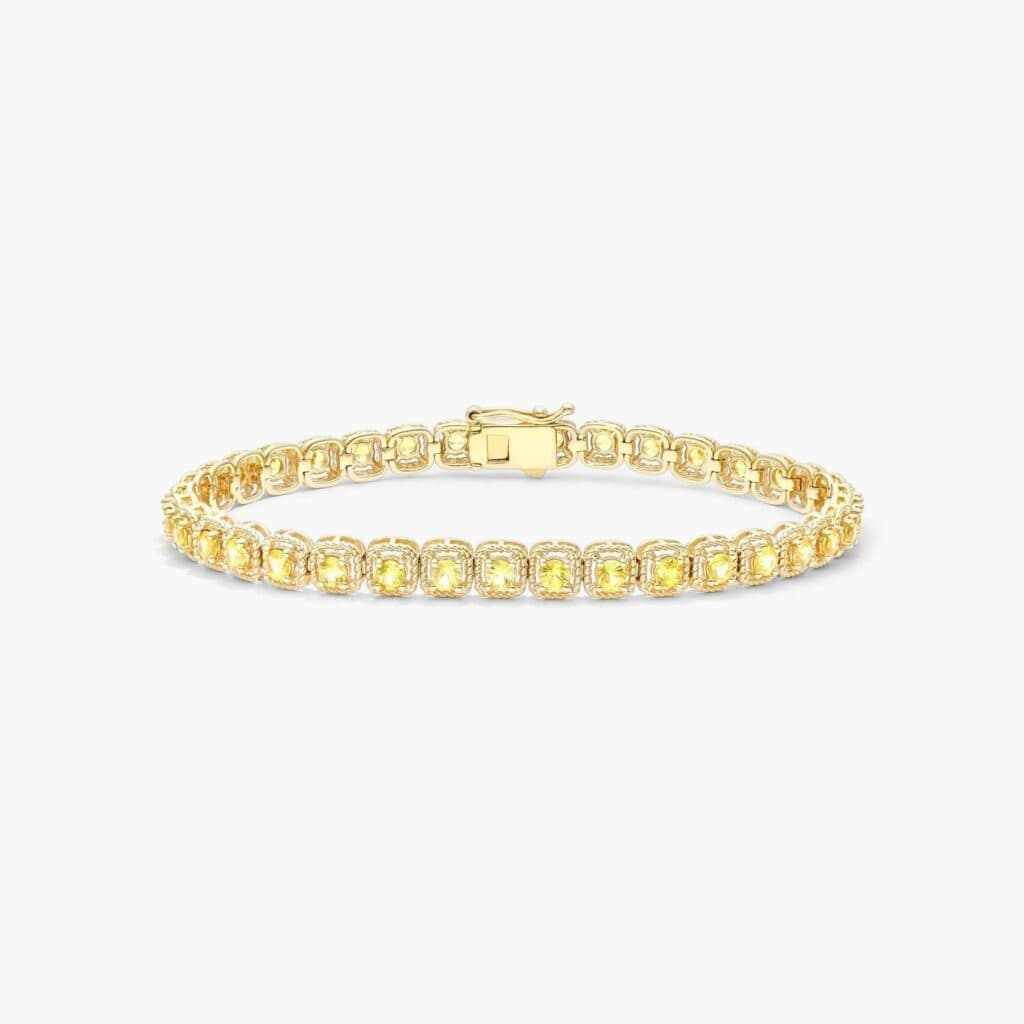14K Yellow Gold Yellow Sapphire Cushion Cable Halo Tennis Bracelet James Allen