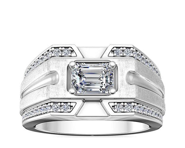 Men's East-West Grooved Diamond Channel Engagement Ring in 14k White Gold Blue Nile