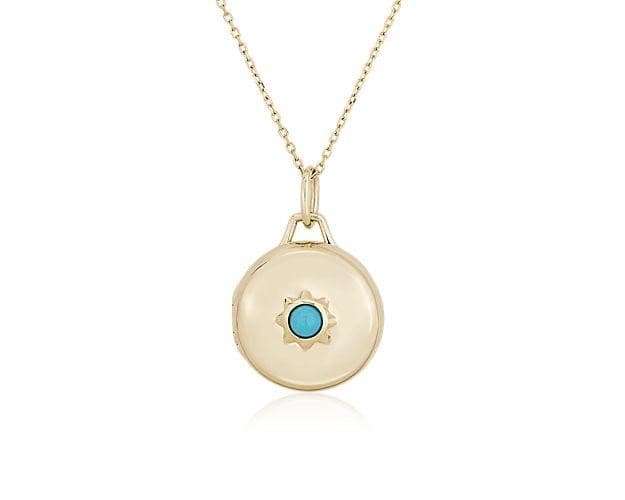 Monica Rich Kosann 18k Yellow Gold Round Locket with a Round Turquoise in a Star Bezel Blue NIle