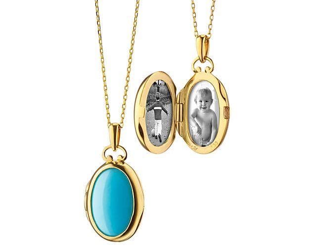 Monica Rich Kosann Petite Turquoise and Mother of Pearl Locket Pendant in 18k Yellow Gold Blue Nile