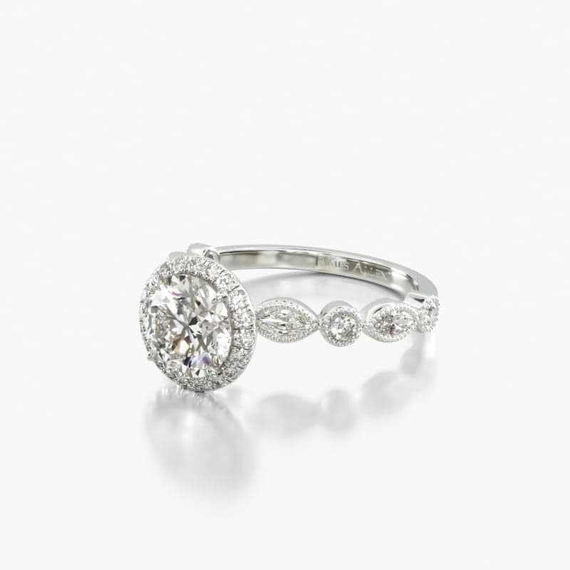 Lab-Grown 1.30 Carat F-VVS2 Ideal Cut Round Diamond Marquise and Round Brilliant Diamond Halo Engagement Ring James Allen