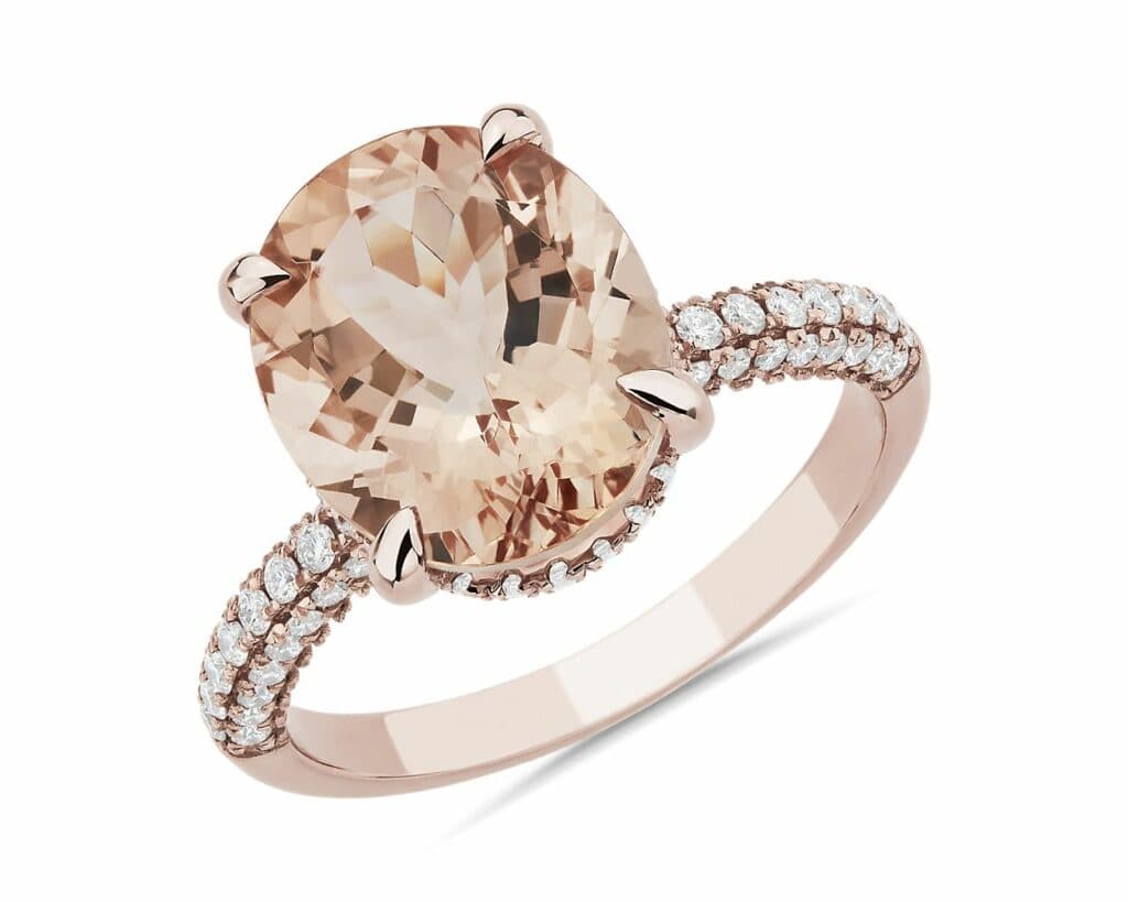 Oval Morganite Statement Ring in 14k Rose Gold Blue NIle