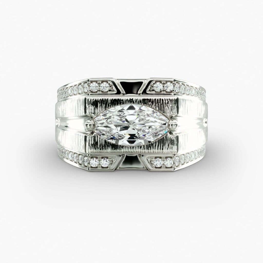 Men's East-West Grooved Diamond Channel Engagement Ring in 14k White Gold Blue Nile
