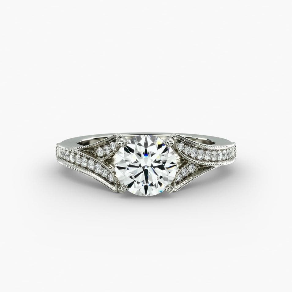 white gold Milgrain and Pavé V-Shank Diamond Engagement Ring blue nile