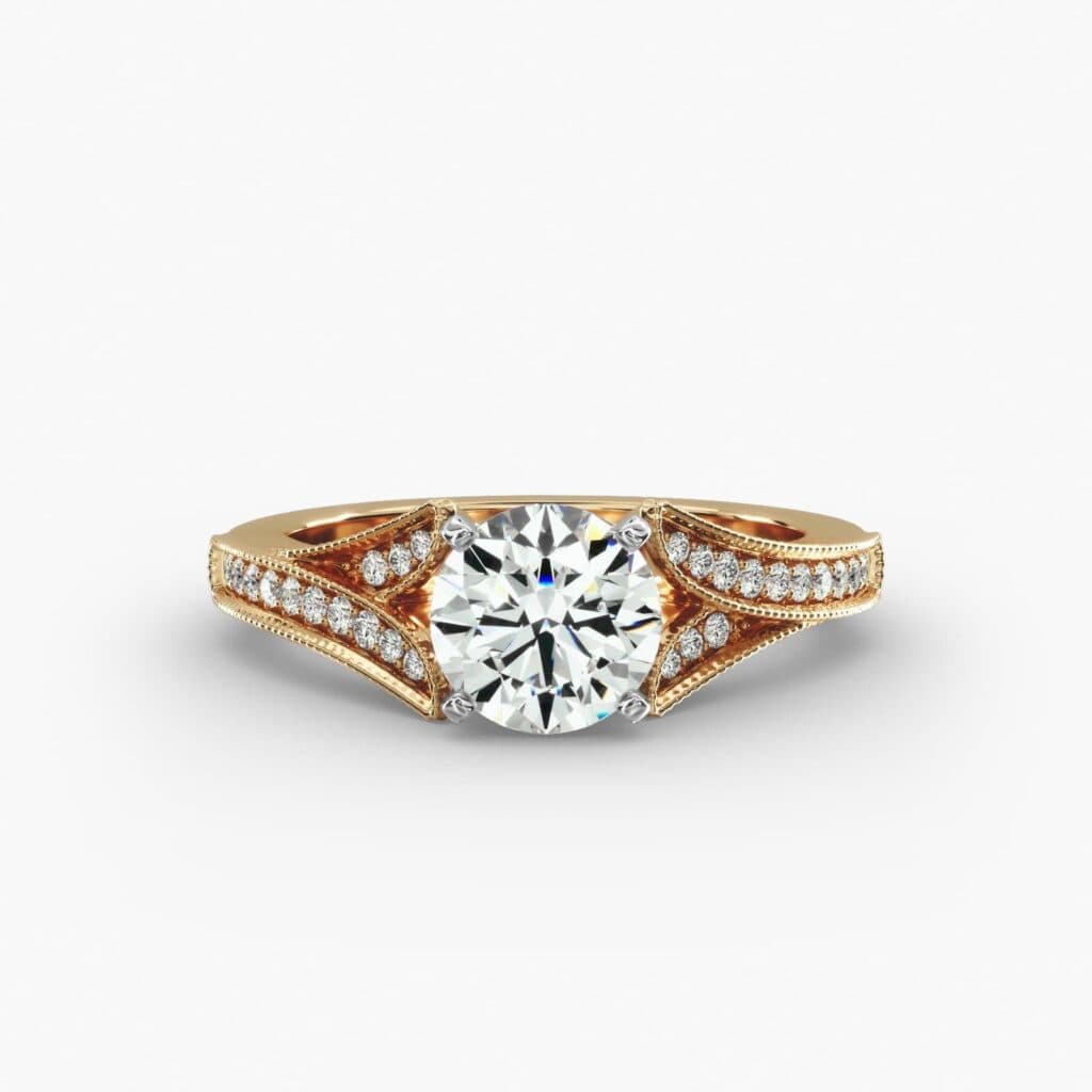 yellow gold Milgrain and Pavé V-Shank Diamond Engagement Ring blue nile