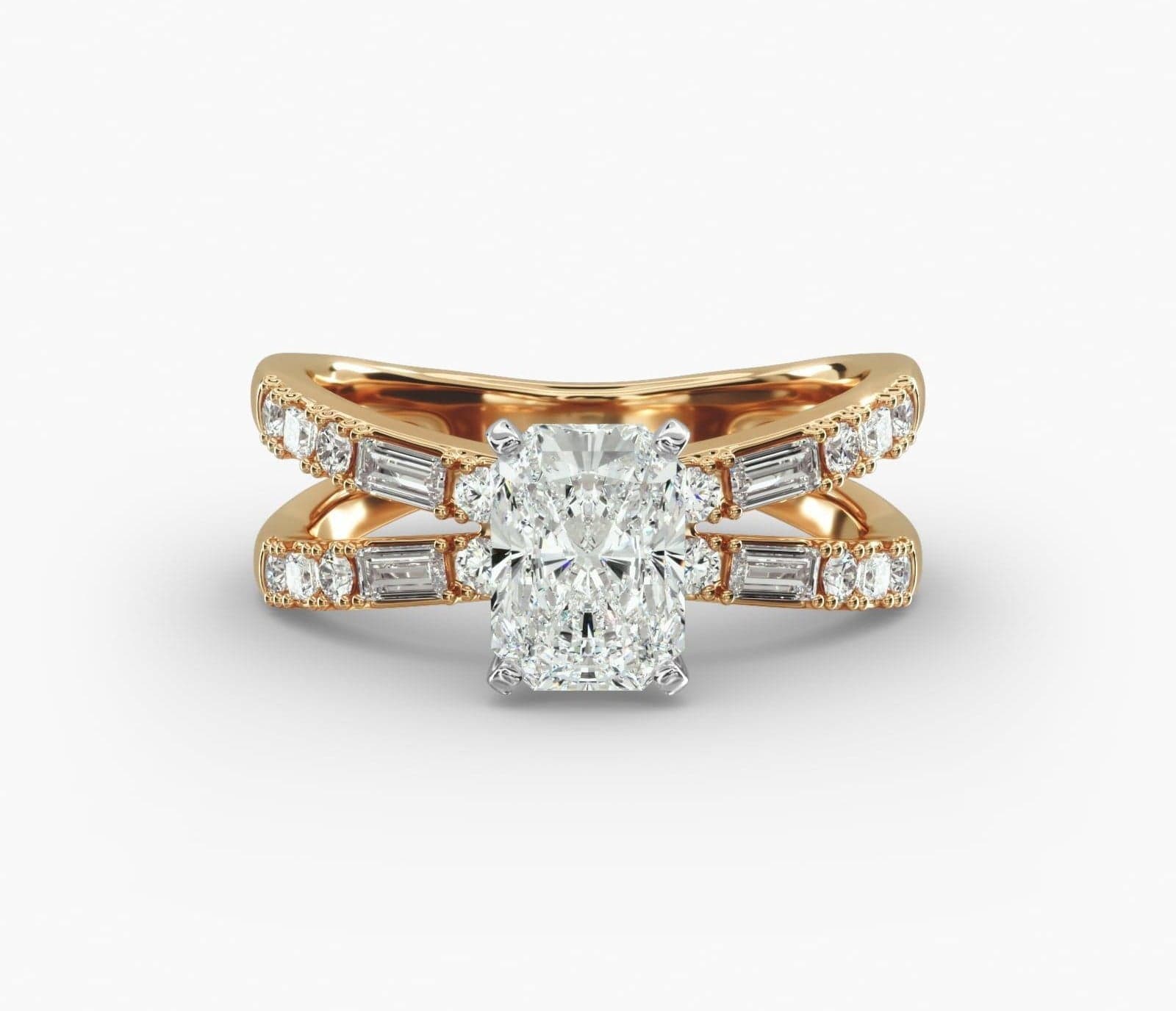 Dot Dash Split Shank Diamond Engagement Ring in 14k Yellow Gold Blue Nile