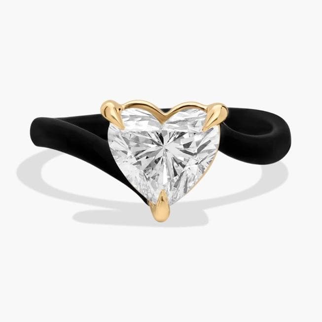 Lab Grown Heart Cut Solitaire Fashion Ring in 14K Yellow and Black Gold Blue Nile
