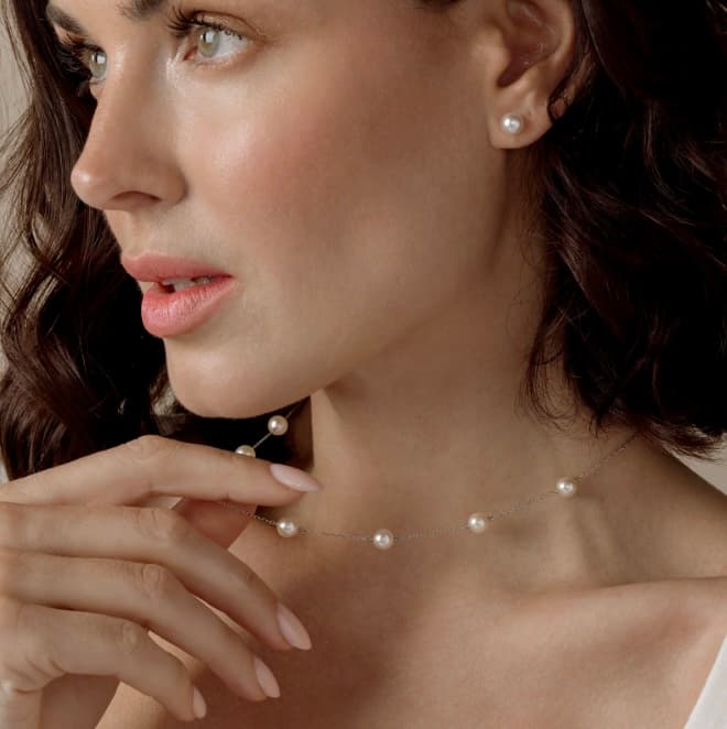 Invisible Pearl Necklace with Classic White Pearls