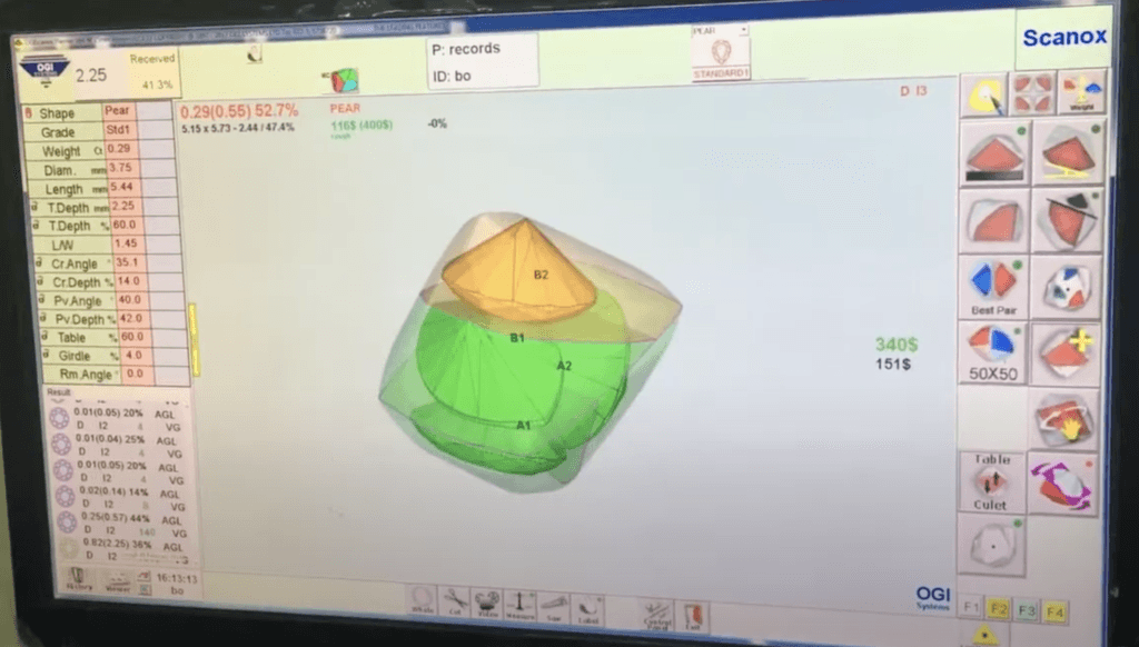 Gem-cutting planning software used for yield optimization