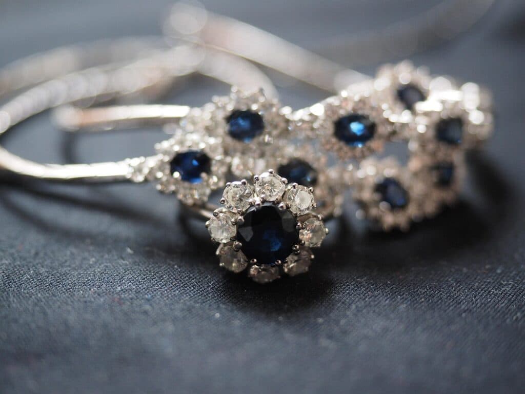 Blue sapphire stones in a diamond ring