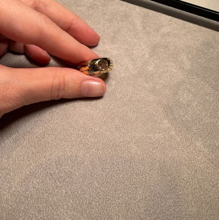 18kt yellow gold ring with enamel and white diamonds by Rebel Jewelry