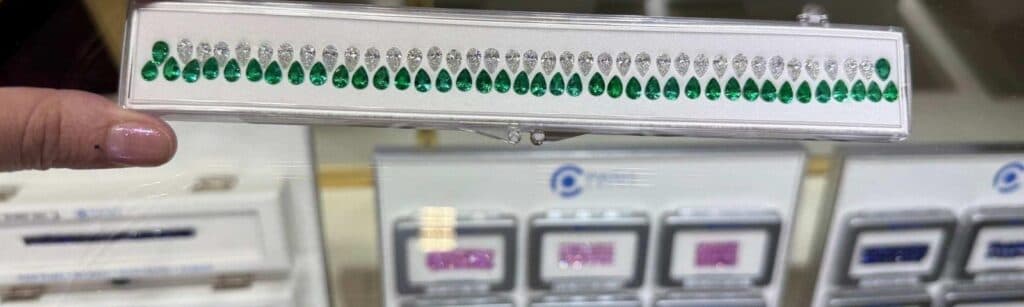 Calibrated Zambian emeralds and diamonds by Pristine Gems