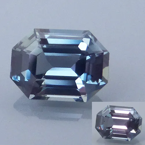 Finished version of Emerald Cut Color Change Sapphire