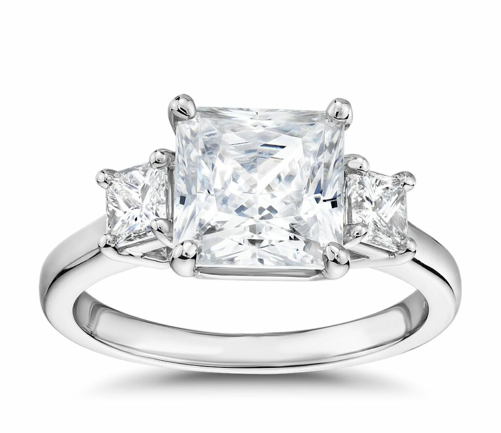 Most Popular Diamond Shapes For Engagement Rings In 2025 IGS Princess Cut Three Stone Engagement Ring 1024x884