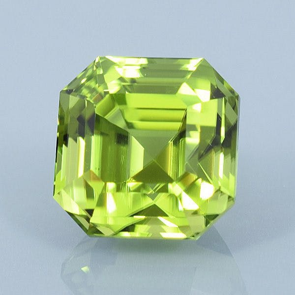 Finished version of Asscher Style Square Emerald Cut Peridot
