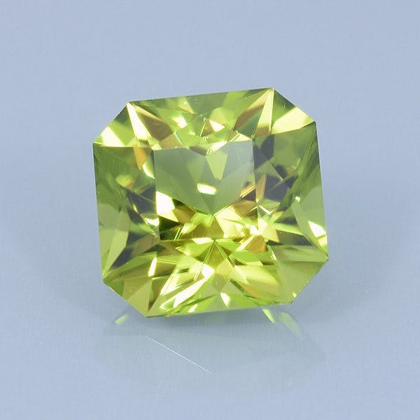 Finished version of Fancy Square Brilliant Cut Peridot