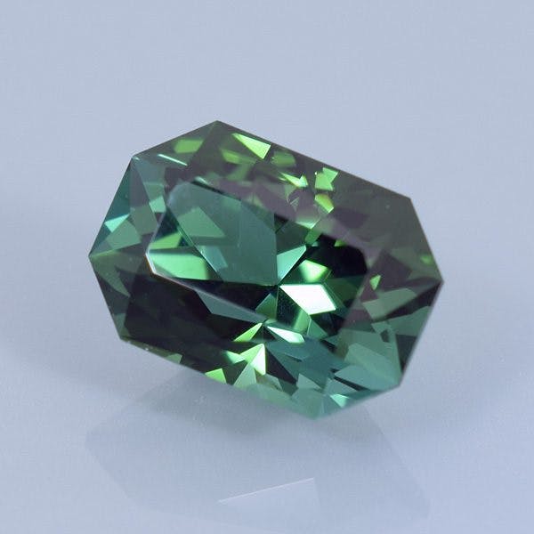Finished version of Custom Brilliant Emerald Cut Tourmaline