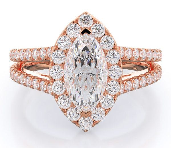 Marquise Split Shank Halo Diamond Engagement Ring