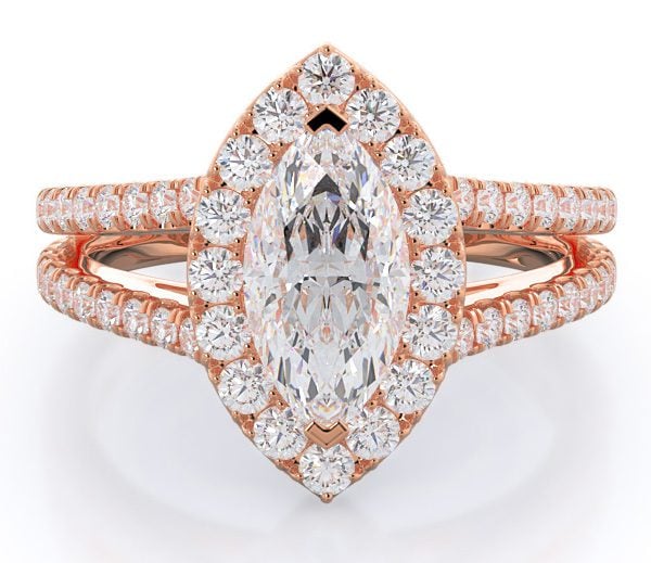 Marquise Split Shank Halo Diamond Engagement Ring