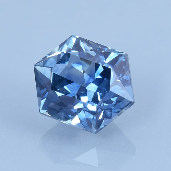 Finished version of Custom Elongated Hexagon Cut Sapphire