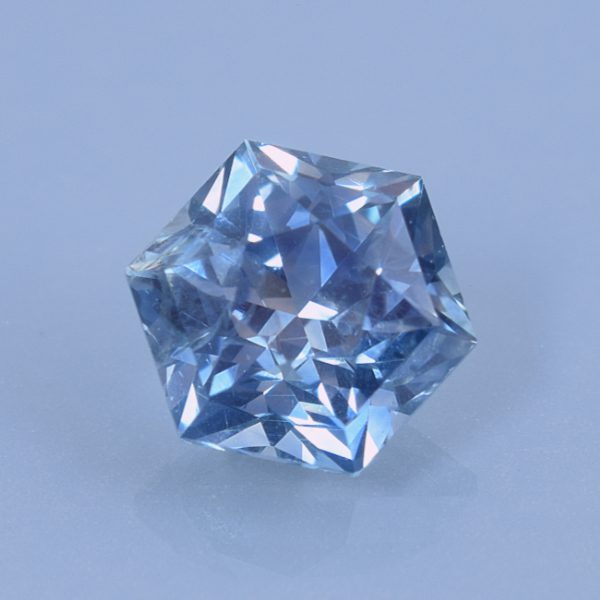Finished version of Custom Hexagon Cut Sapphire