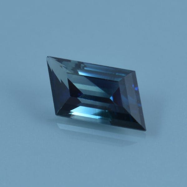 Finished version of Step Rhombus Cut Sapphire