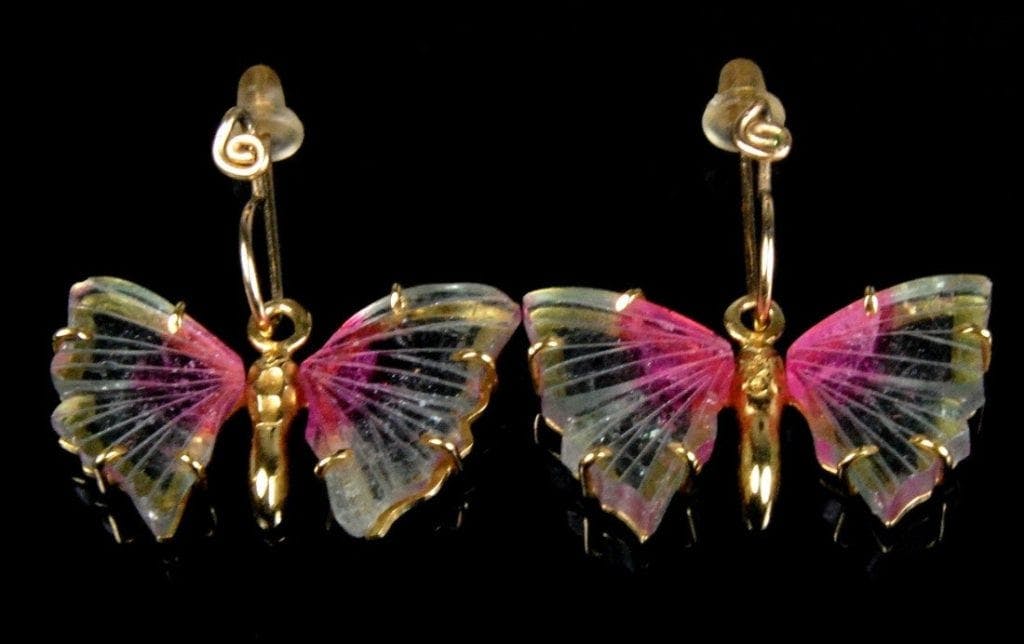 watermelon tourmalines - butterfly earrings