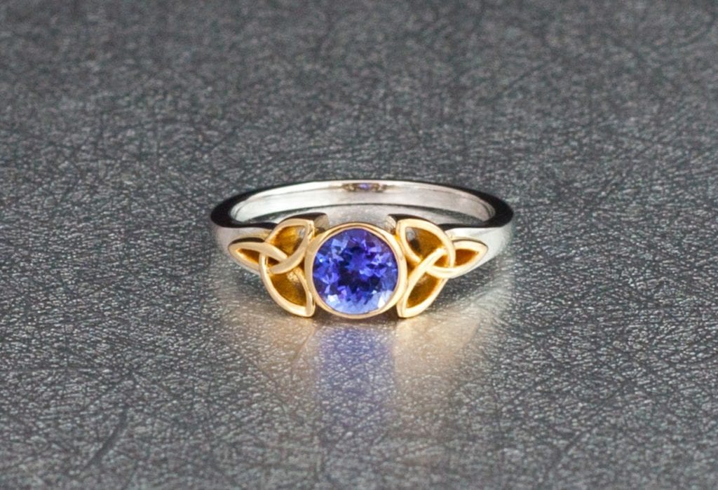 tanzanite - gold Celtic ring