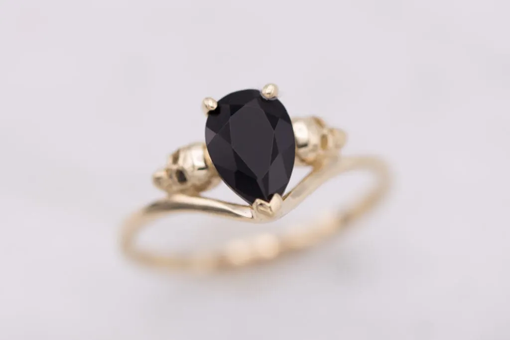 pear-cut black onyx engagement ring