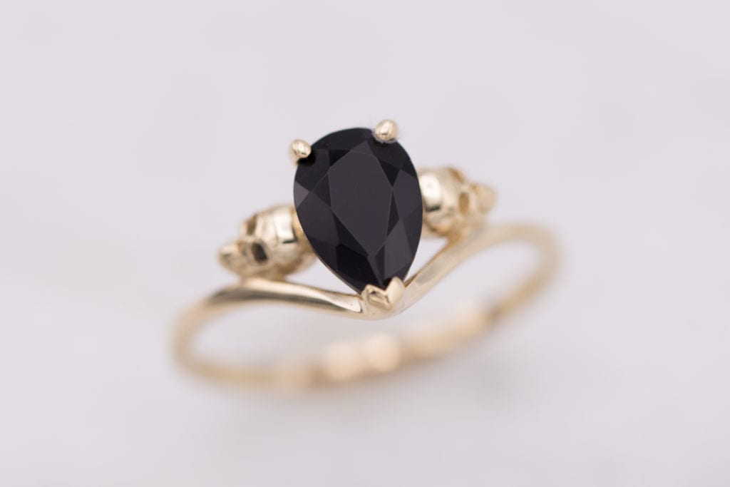 pear-cut black onyx engagement ring