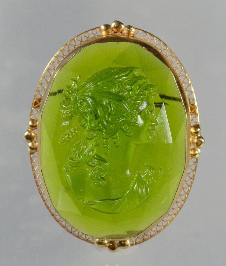 pin with carved and engraved gem