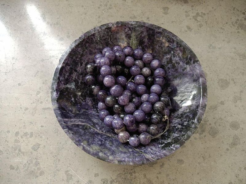 charoite - bowl and beads