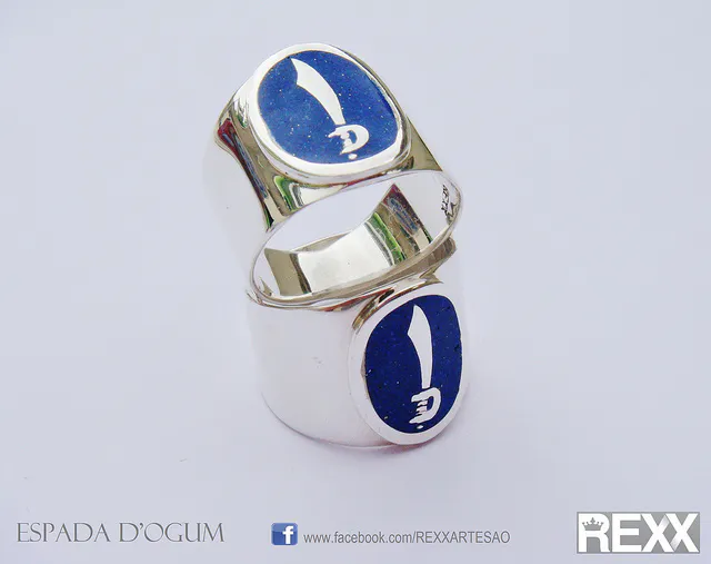 “Anel Espada D'ogum,” lapis lazuli and 950 silver ring by Renato Brunelli Graseffe