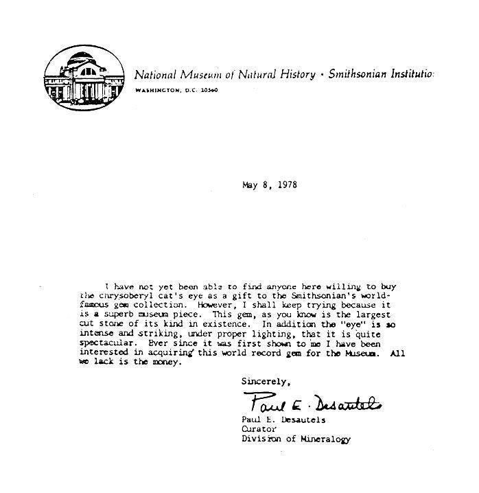 Smithsonian Institution letter