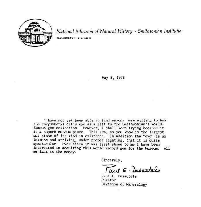 Smithsonian Institution letter