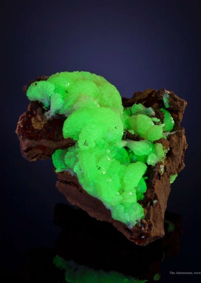 fluorescent adamite crystal - Mapimi, Mexico