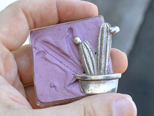 precious metal clay cactus pin and plastic molding