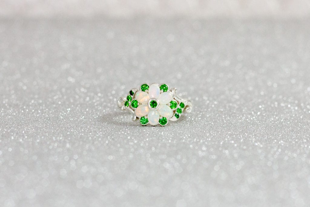 opals and emeralds - colored gemstone engagement rings