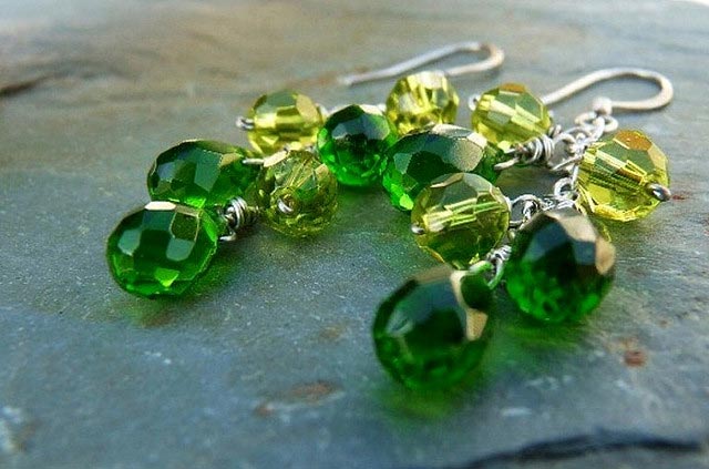 cluster earrings - emeralds and peridots