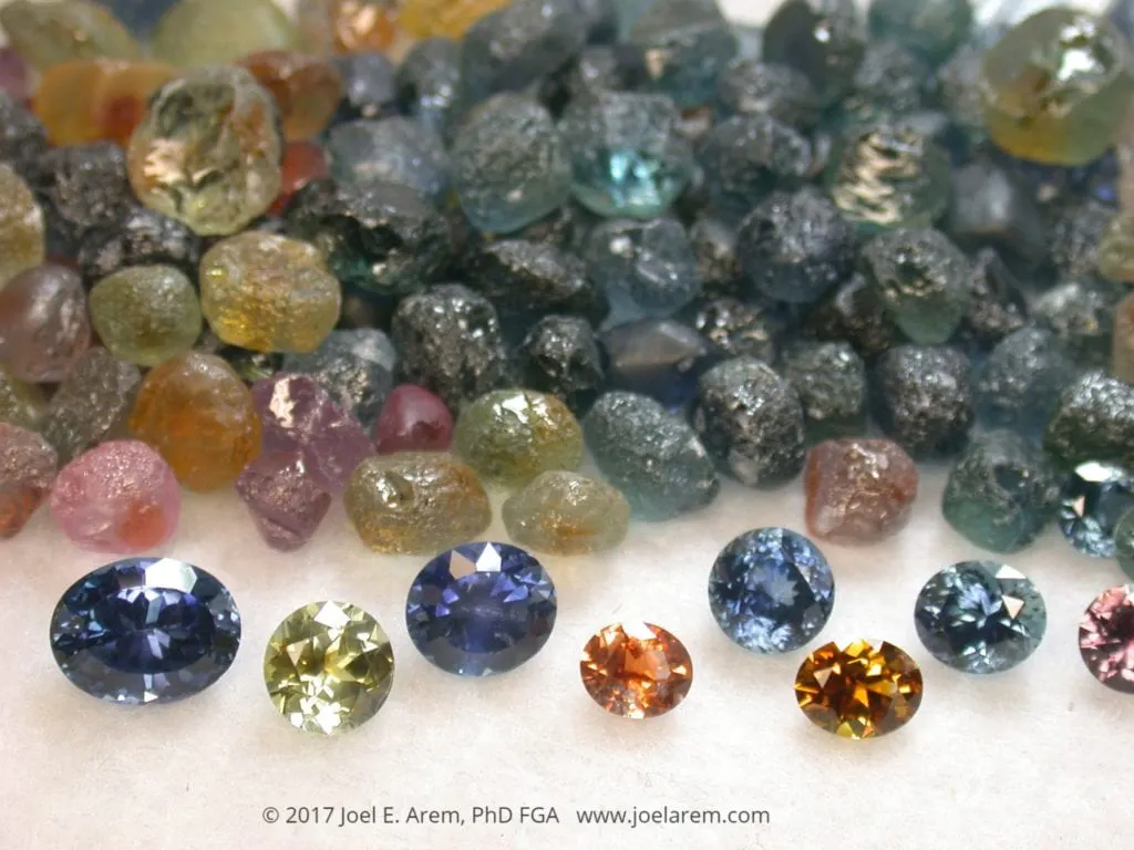 rough sapphire stones and finished gems - Rock Creek, Montana