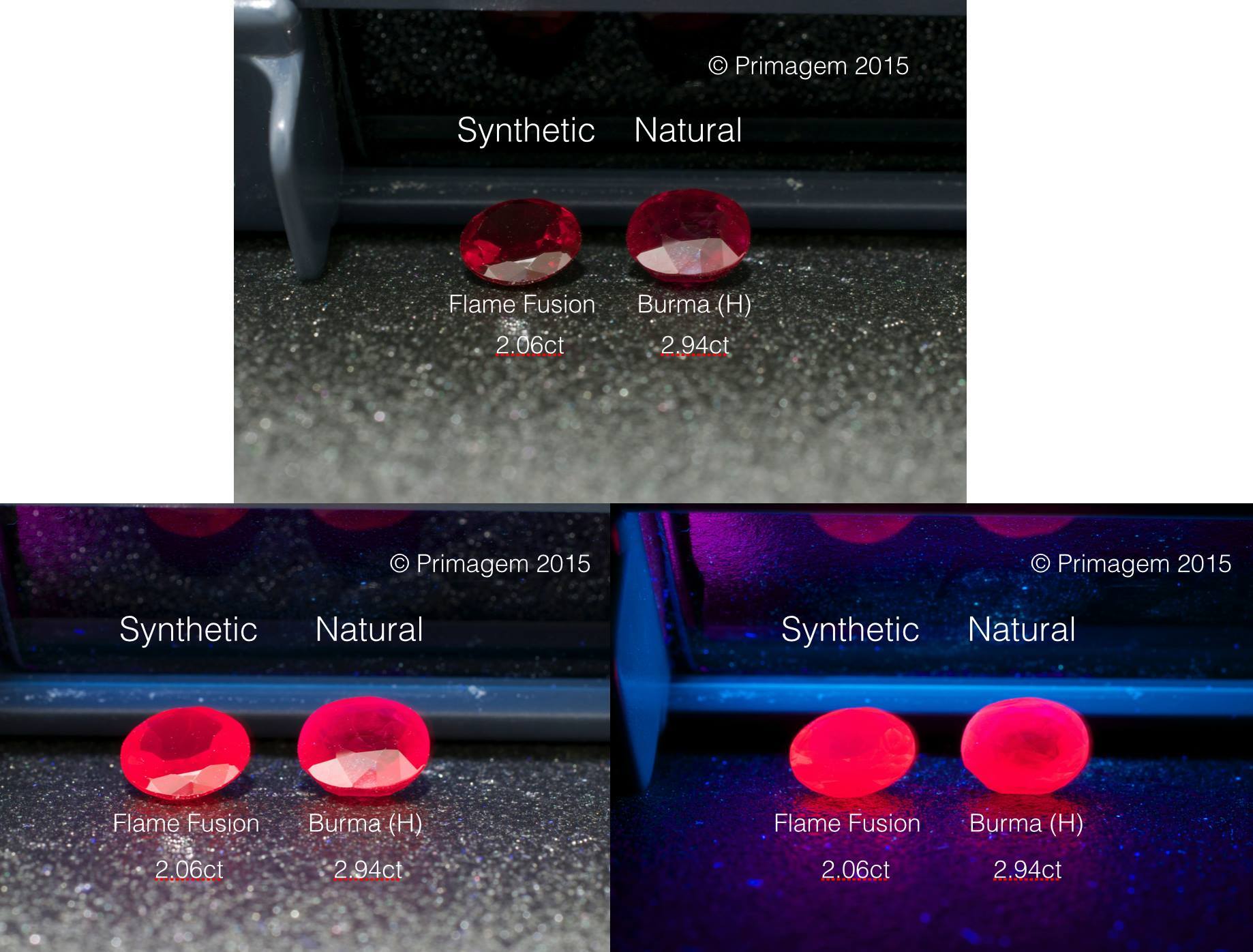 rubies fluoresce comparison - Jeffery Bergman, Primagem