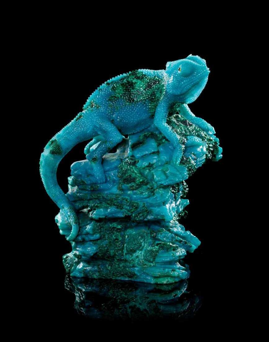 carved chrysocolla chameleon - grading gem carvings