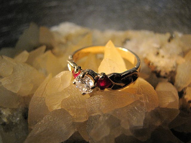 engagement ring - diamond and ruby