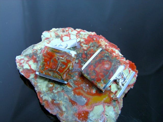 gemstone doublets - coprolite inlays
