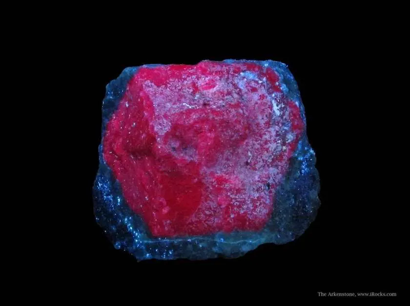 ruby in zoisite matrix, ultraviolet light - Tanzania