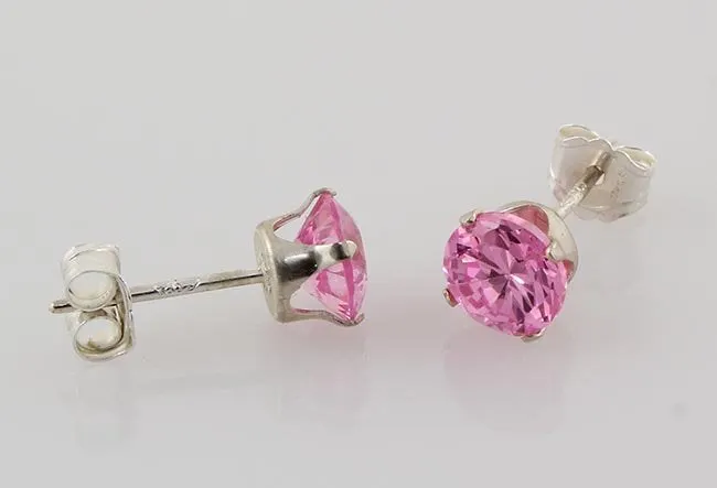 earring with simulated pink sapphires