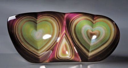 double heart rainbow obsidian sculpture