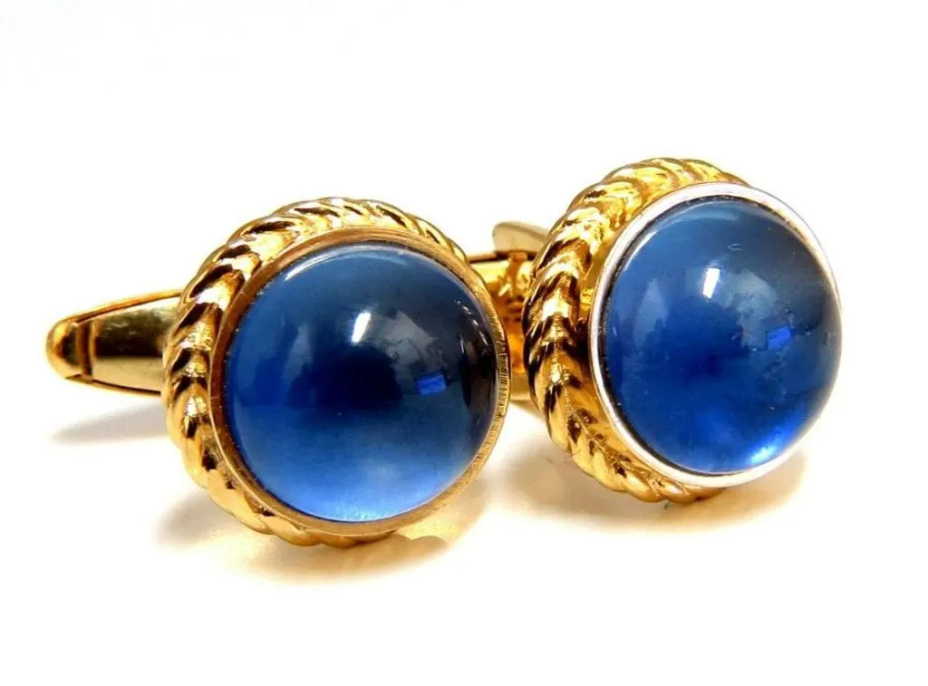 gold cufflinks with synthetic sapphires
